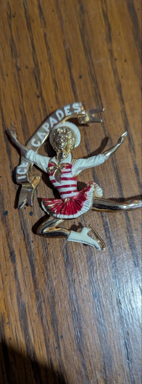 Ice Capades Figure Skater Pin - Red, White & Gold